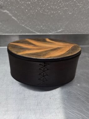 Handcrafted Leather Oval Trinket Box - Brown